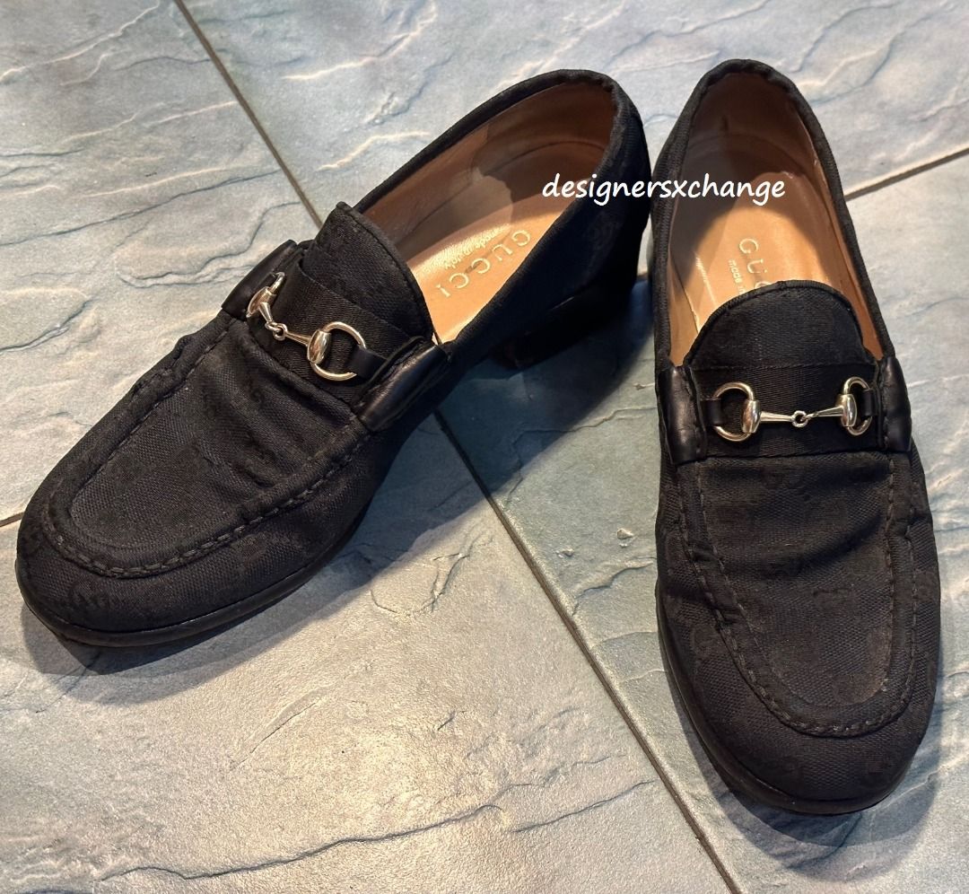 Gucci Classic Black Jackered Monogram Horsebit Signature Loafers US Size 9B