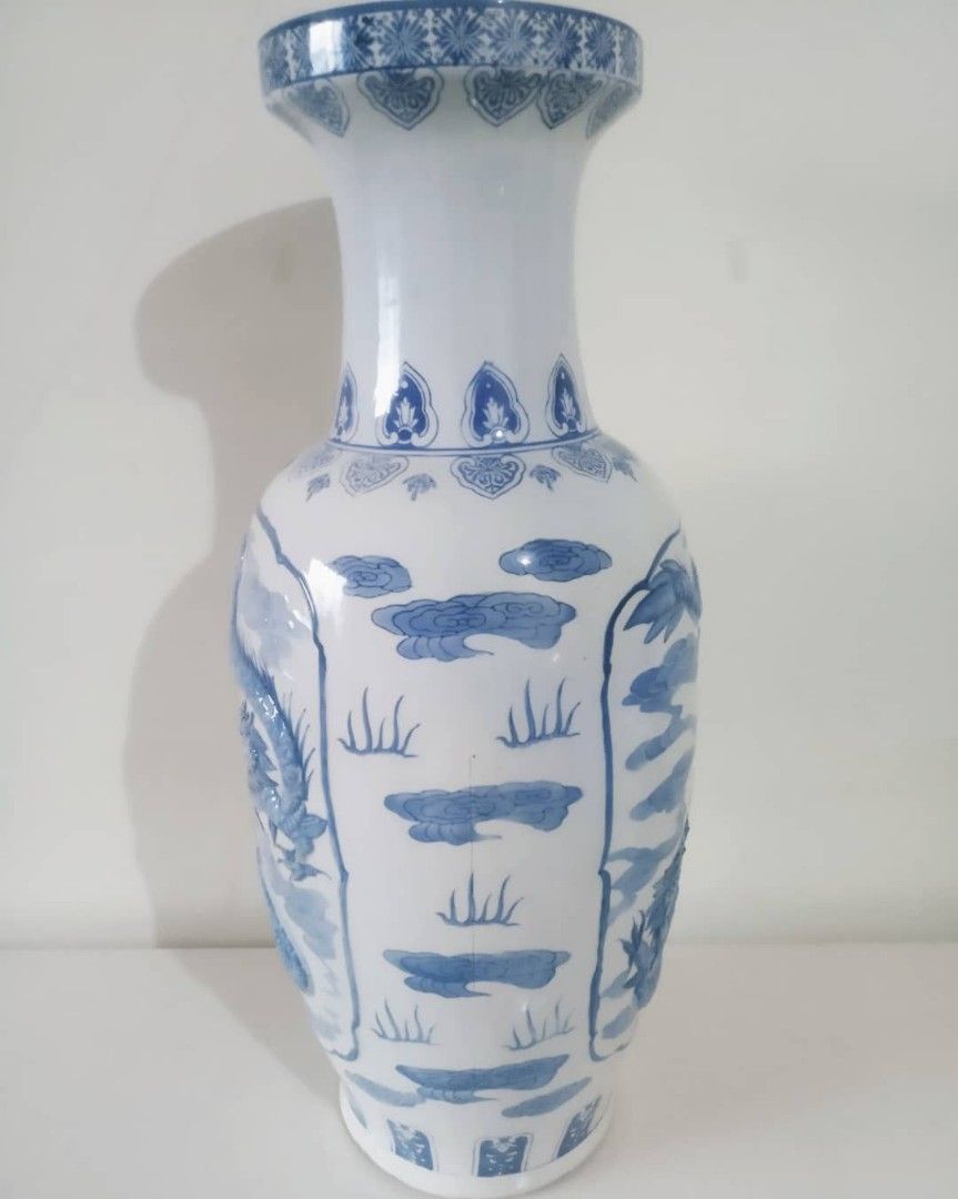 Guci Naga Biru Putih, Antik, Pajangan di C…