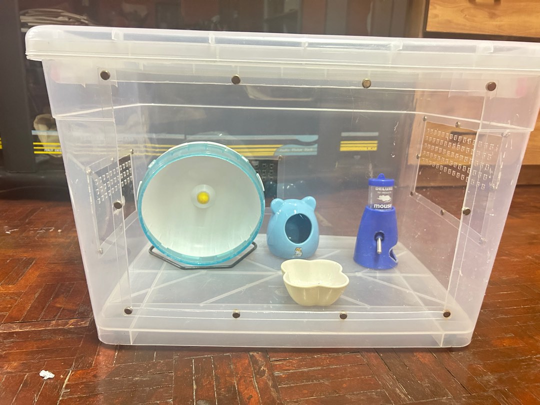 HAMSTER STORAGE BIN CAGE WITH WHEEL FOOD BOWL WATER BOTTLE