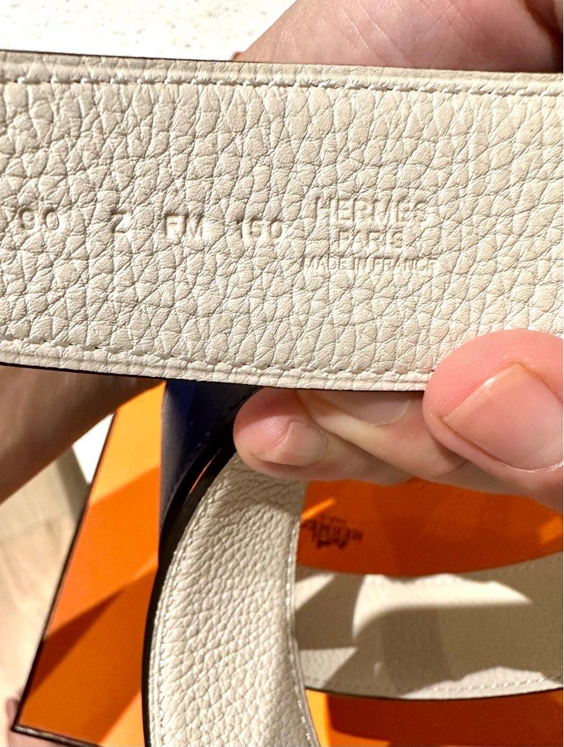 H leather belt Hermès Navy size 95 cm in Leather - 10290640