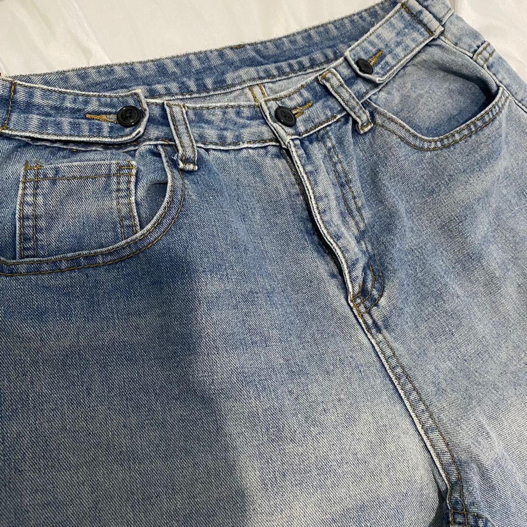 Highwaist straight med blue jeans, Fesyen Wanita, Pakaian Wanita ...