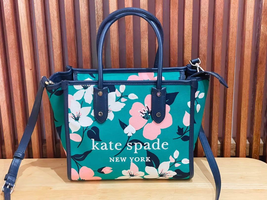 Kate Spade Ella Lily Blooms Small Top Zip Tote Crossbody Green Multi