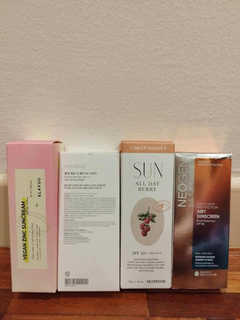 Korean sunscreen UV neogen ROM&ND klavuu skinfood, Beauty & Personal