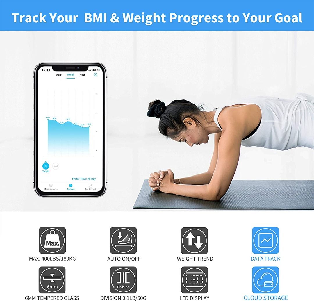 LIORQUE Digital Bathroom Scales Weighing Scale with Smartphone App