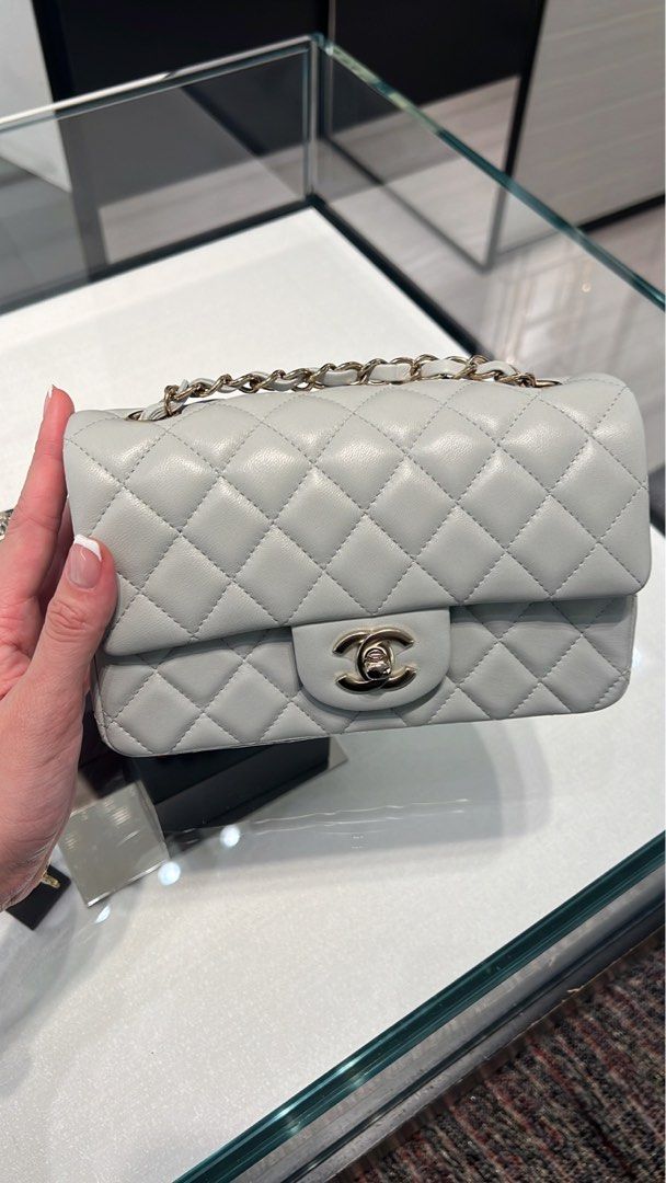 Lowest deal ‼️23P Chanel Mini Rectangular Light Grey Ghw, Luxury, Bags &  Wallets on Carousell