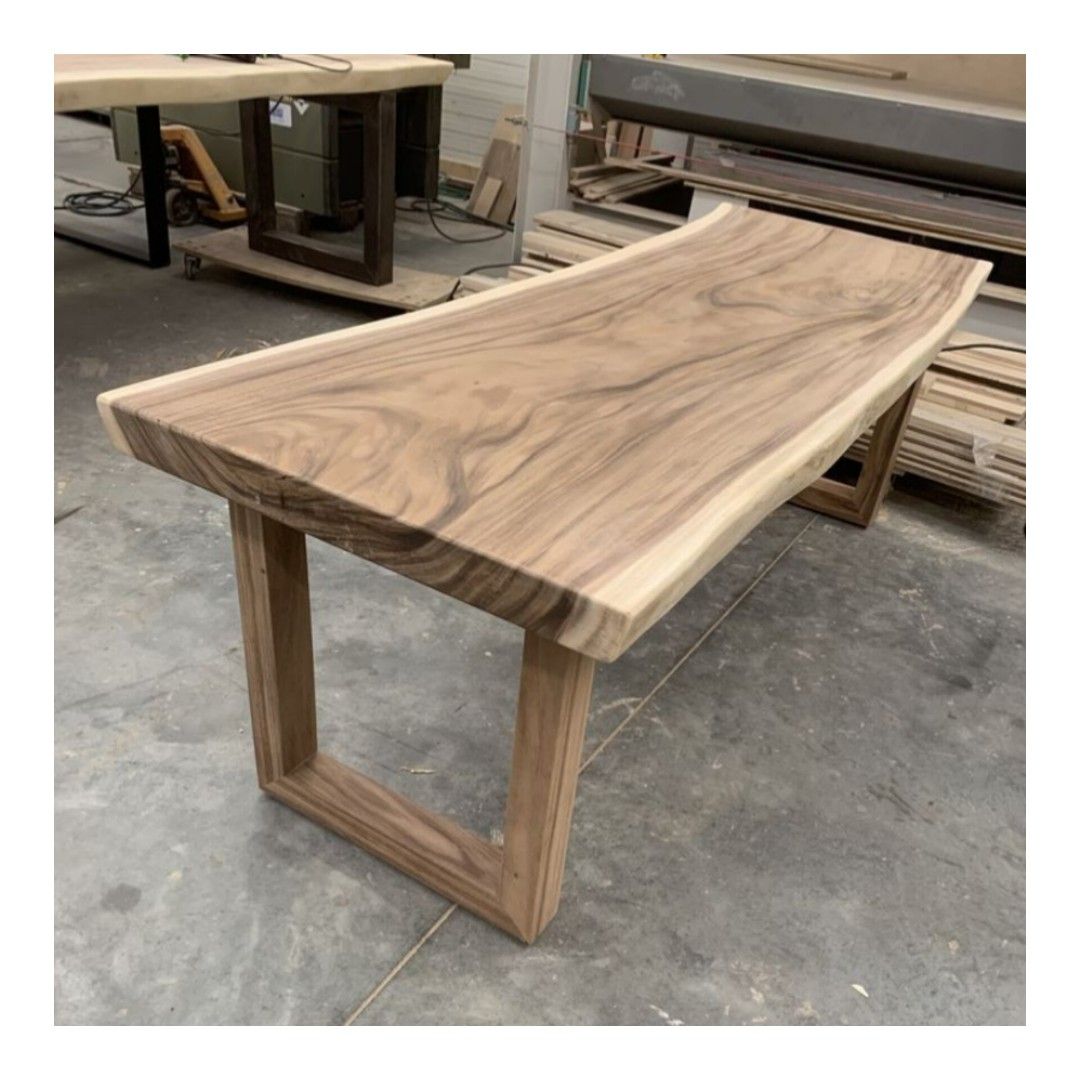 meja kayu suar solid set 6 kursi matras kulit / fabric