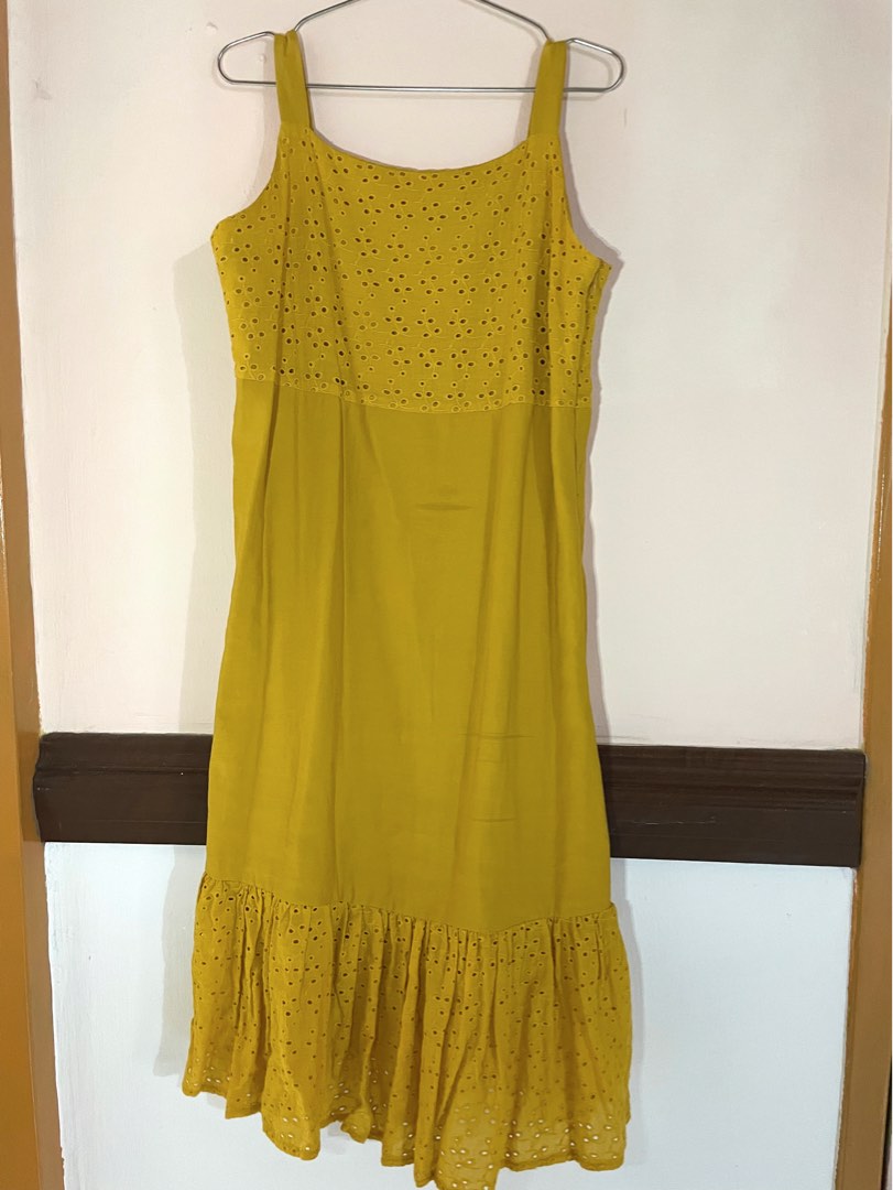 Mustard eyelet dress, Women's Fashion, Dresses & Sets, Dresses on Carousell