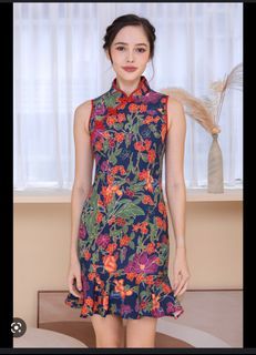 My Little Nyonya’s Hokokai Batik Cheongsam Dress (Navy Blue) Faire Belle