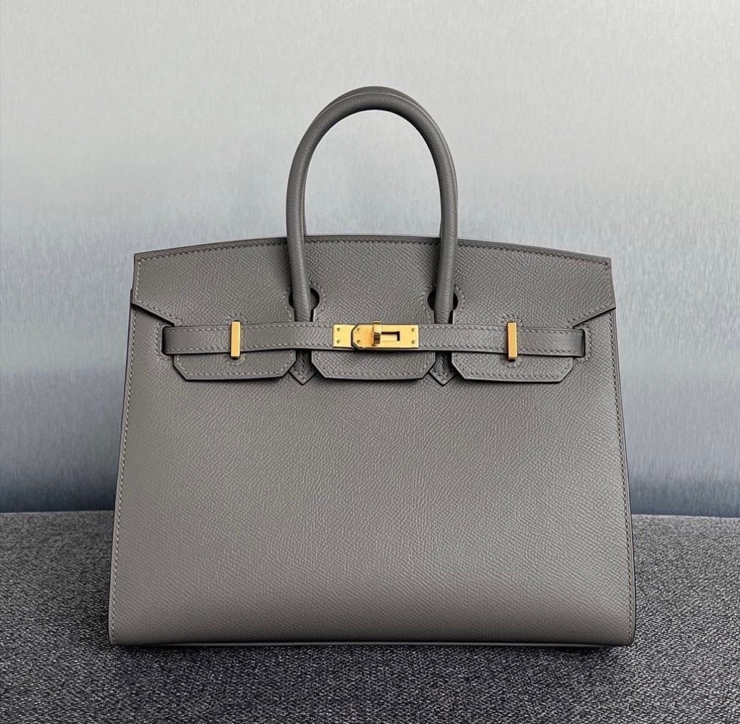A GRIS MEYER EPSOM LEATHER SELLIER BIRKIN 25 WITH GOLD HARDWARE