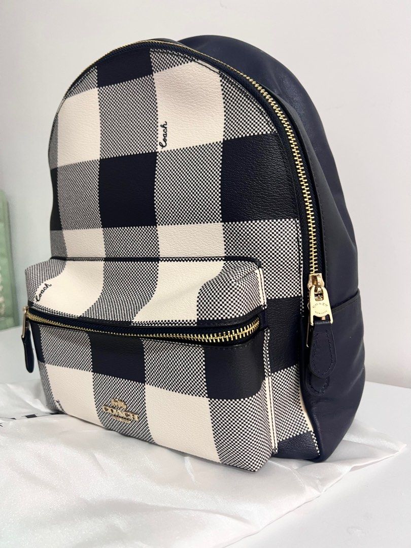 Original Coach Buffalo Plaid Backpack Navy Blue, Luxury, Bags & Wallets on  Carousell