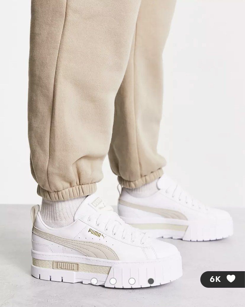 ORIGINAL Puma Mayze platform trainers in white and stone Women s