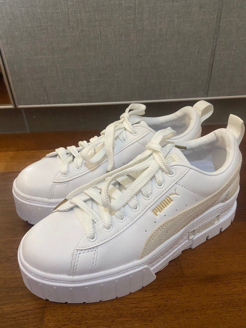ORIGINAL Puma Mayze platform trainers in white and stone Women s