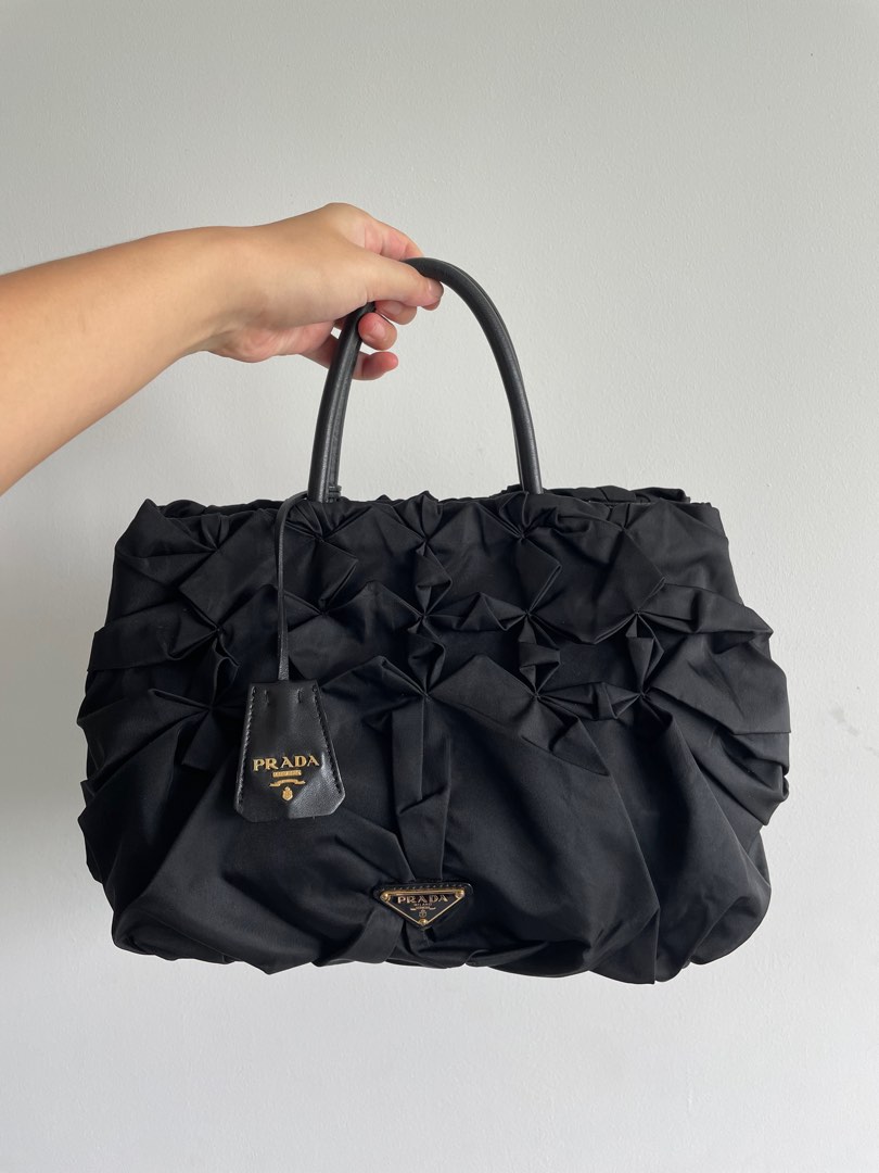 Prada Tessuto Origami Pleated Ruffled Nylon Tote Bag