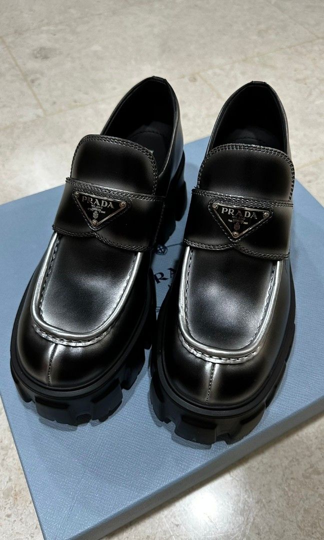 Prada Monolith Leather Loafers Luxury Sneakers Footwear on