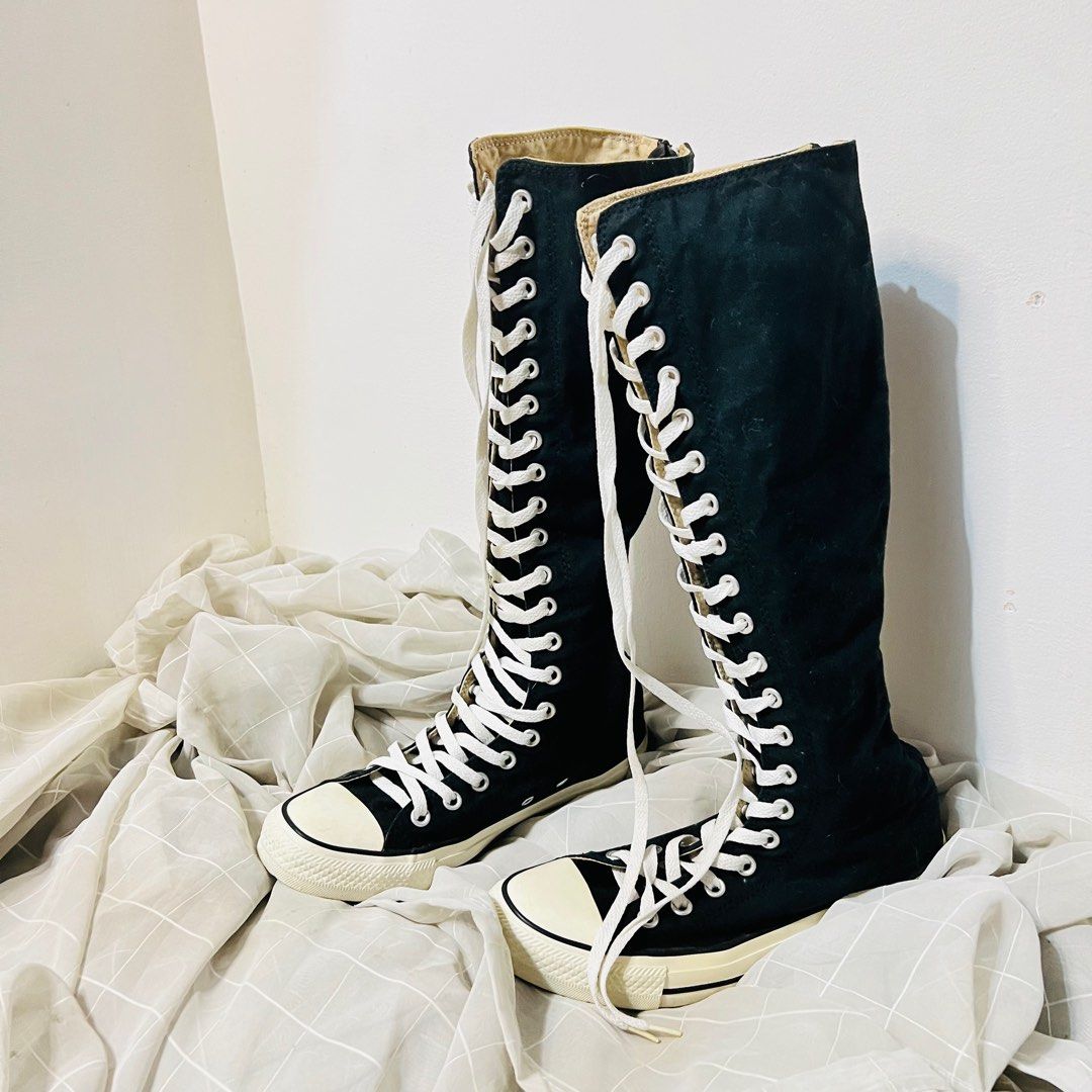 Chanel Black Tweed Knee High Sneaker Boots Cotton ref.786707 - Joli Closet