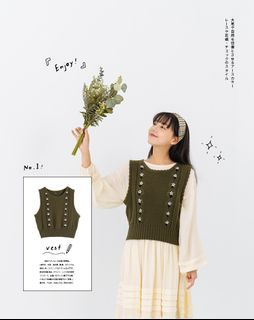 queenshop 小花刺繡鏤空花邊針織背心 綠色