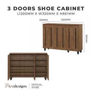READY STOCK! Merlot Wooden 3 Door Shoe Storage/ space savings / designed cabinet