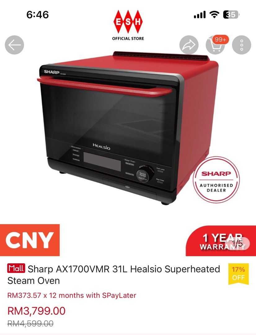 Sharp Steam oven ax1700vmr AX1700 steam oven, TV & Home Appliances