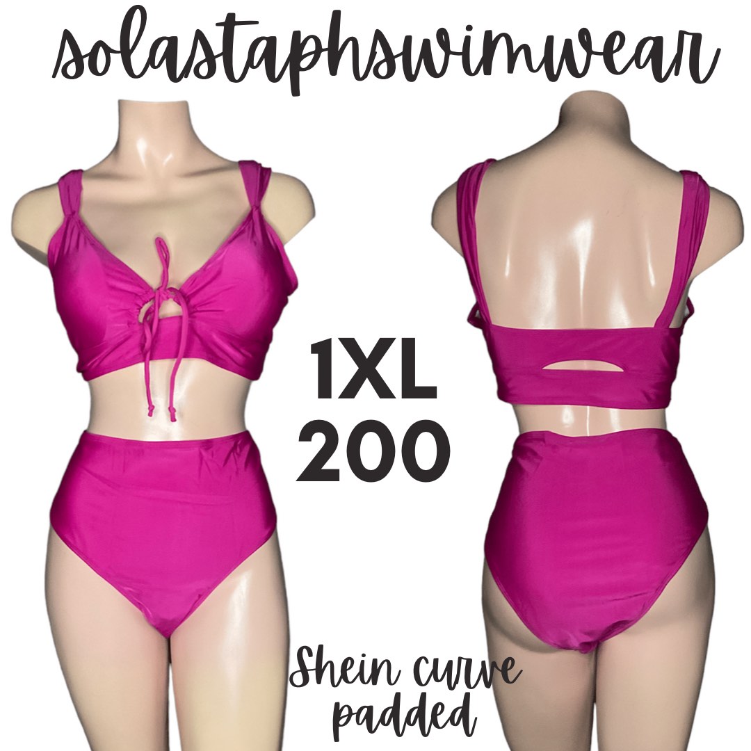 Shein Pink Highwaist Shein Curve Plus Size Bikini Swimsuit, Women's