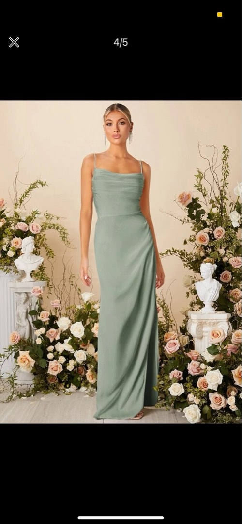 Shein Sage Green Satin Evening Gown, Women's Fashion, Dresses & Sets