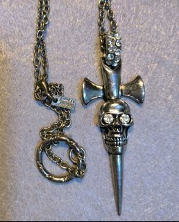 Silver Plated Pendant Cross Skull