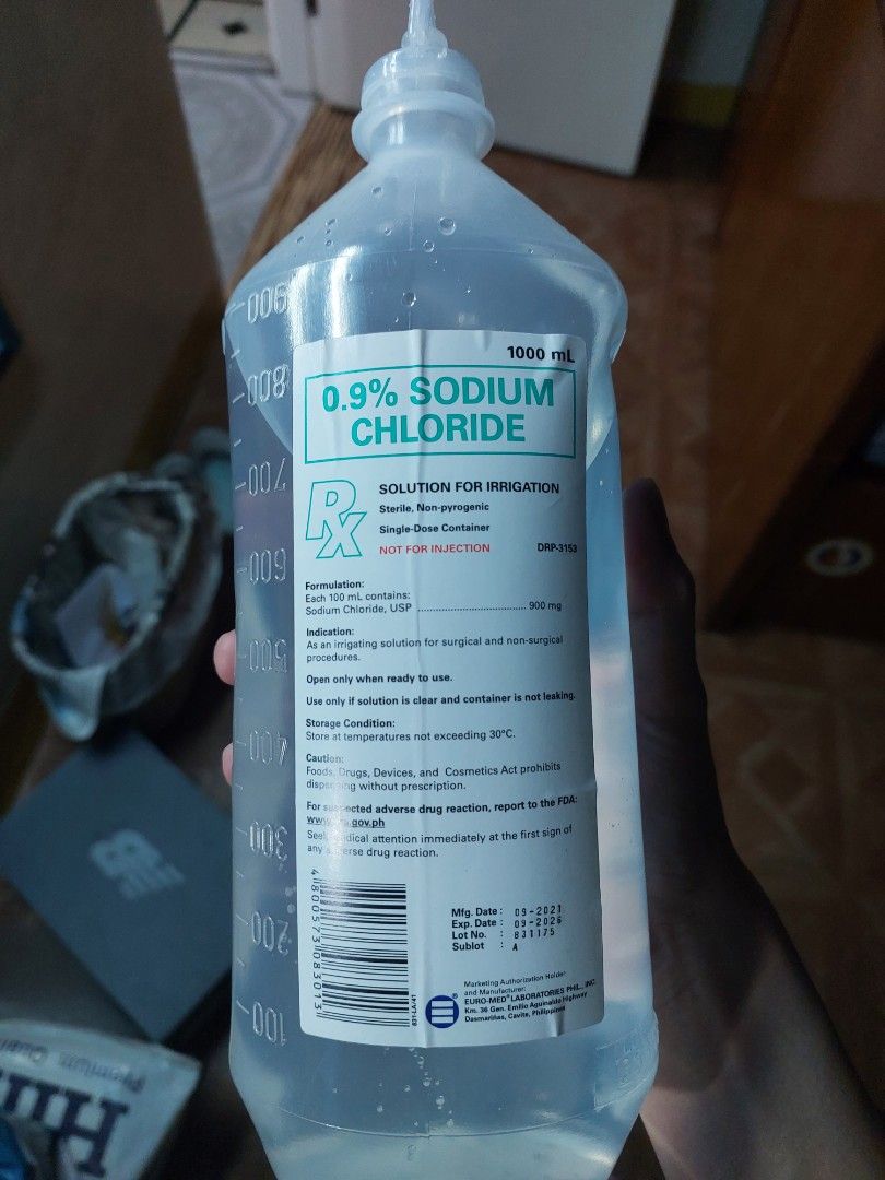 Sodium chloride (Category: Medical Supplies & Tools) located in Makati City. Submitted by monicaelise (Listing ID 1210554905, Image 1). Description: brandnew I have 8 bottles on hand.