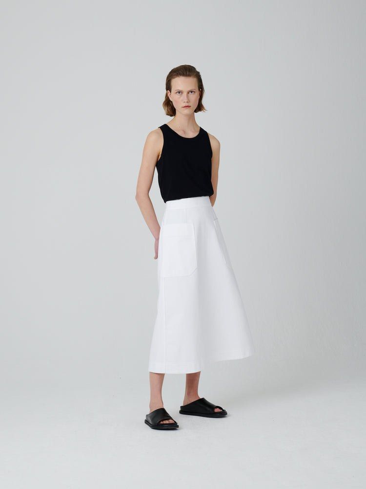 Studio Nicholson Ada Raw Denim Skirt in Optic White (Size UK 6