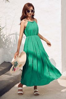 TCL Graciela Pleated Maxi Dress in Emerald Green