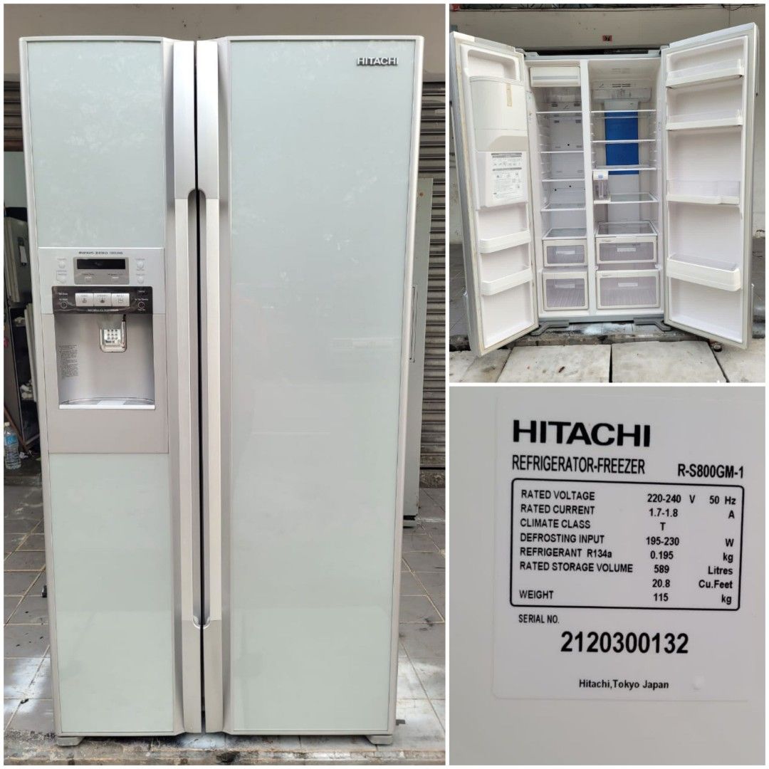 Used Hitachi side by side glass doors fridge with automatic ice maker