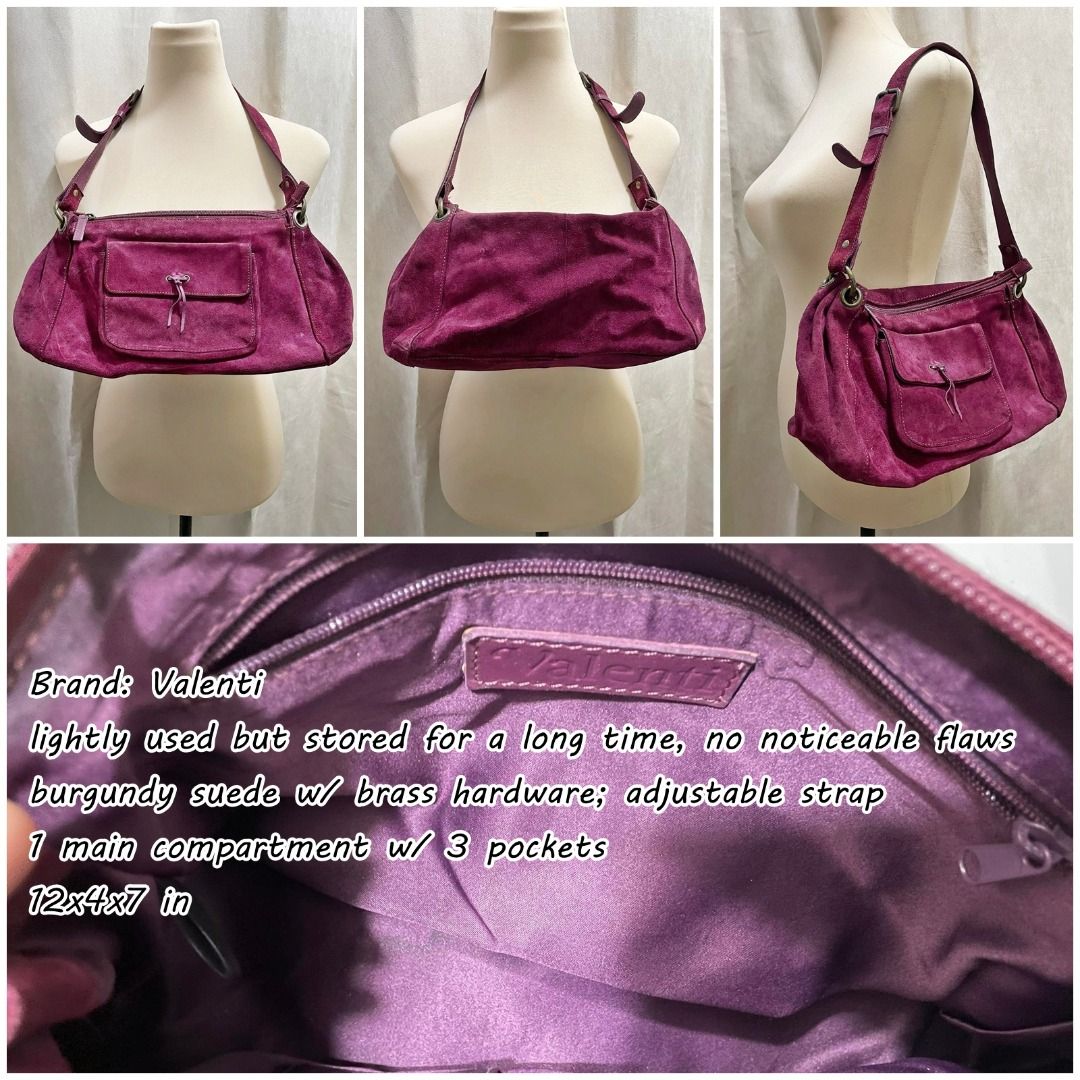 Valenti Baguette Shoulder Bag burgundy suede Viva Magenta 2023
