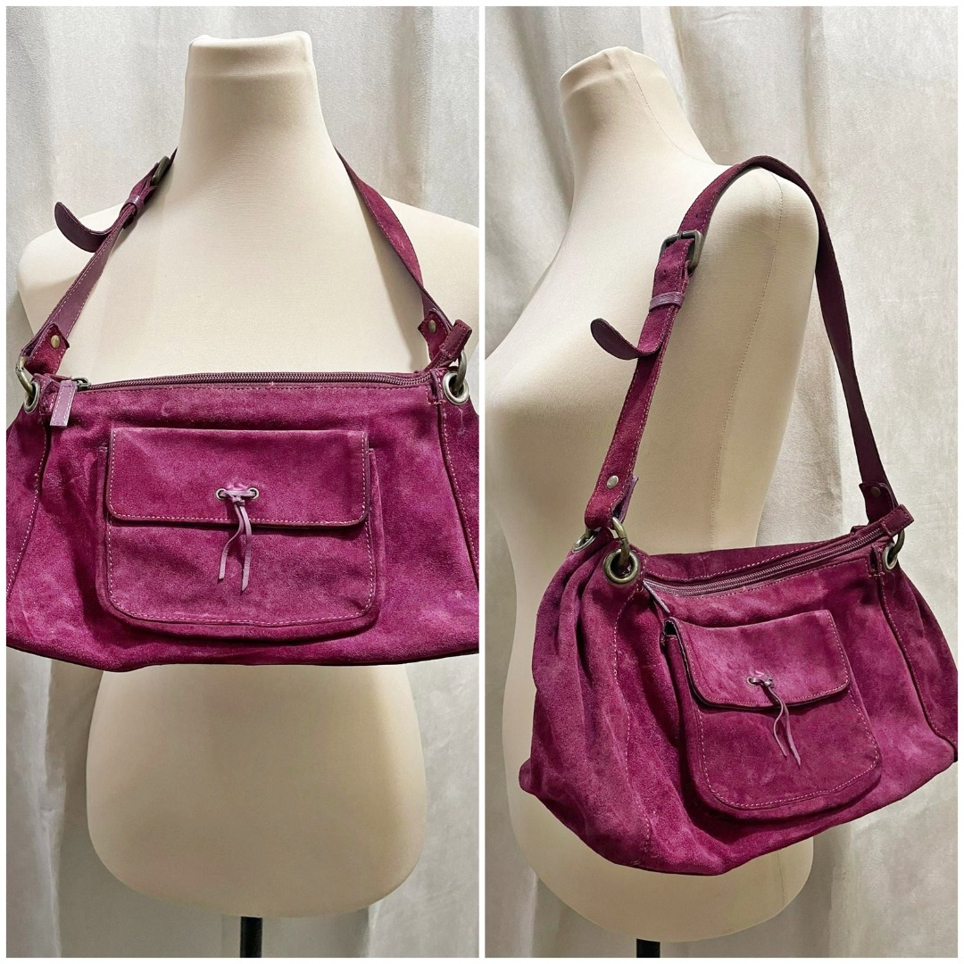 Valenti Baguette Shoulder Bag burgundy suede Viva Magenta 2023