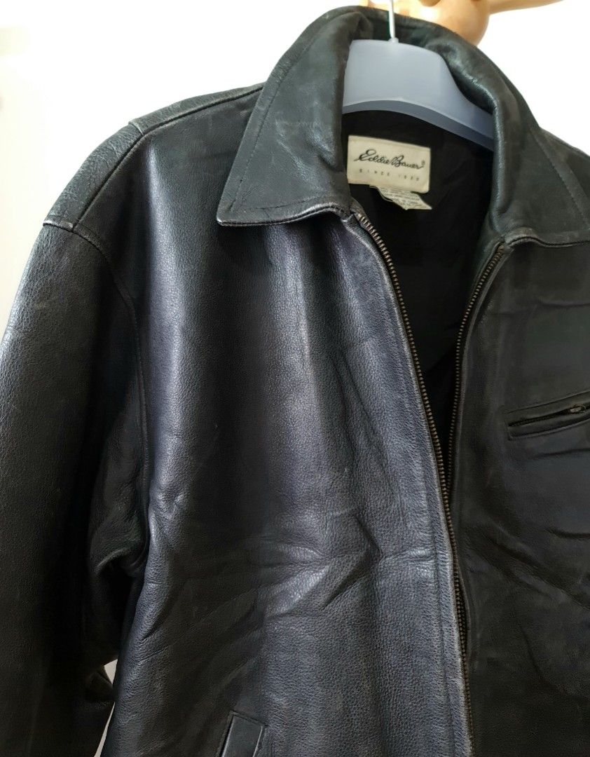 Vintage Eddie Bauer solid leather jacket Men s Fashion Coats