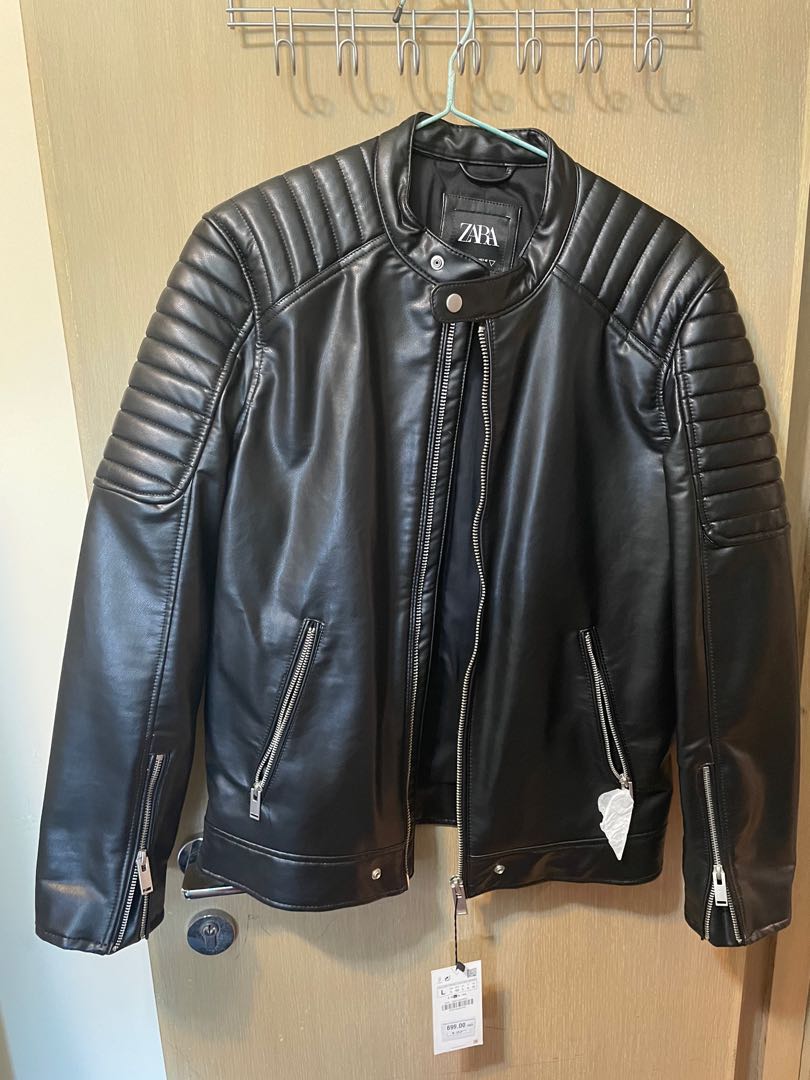 Zara faux leather biker jacket, 男裝, 外套及戶外衣服 Carousell