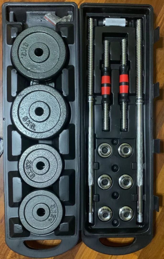 50KG Barbell / Dumbbell Cast Iron full set [FREE Barbell Casing Set], Sports Equipment, Exercise