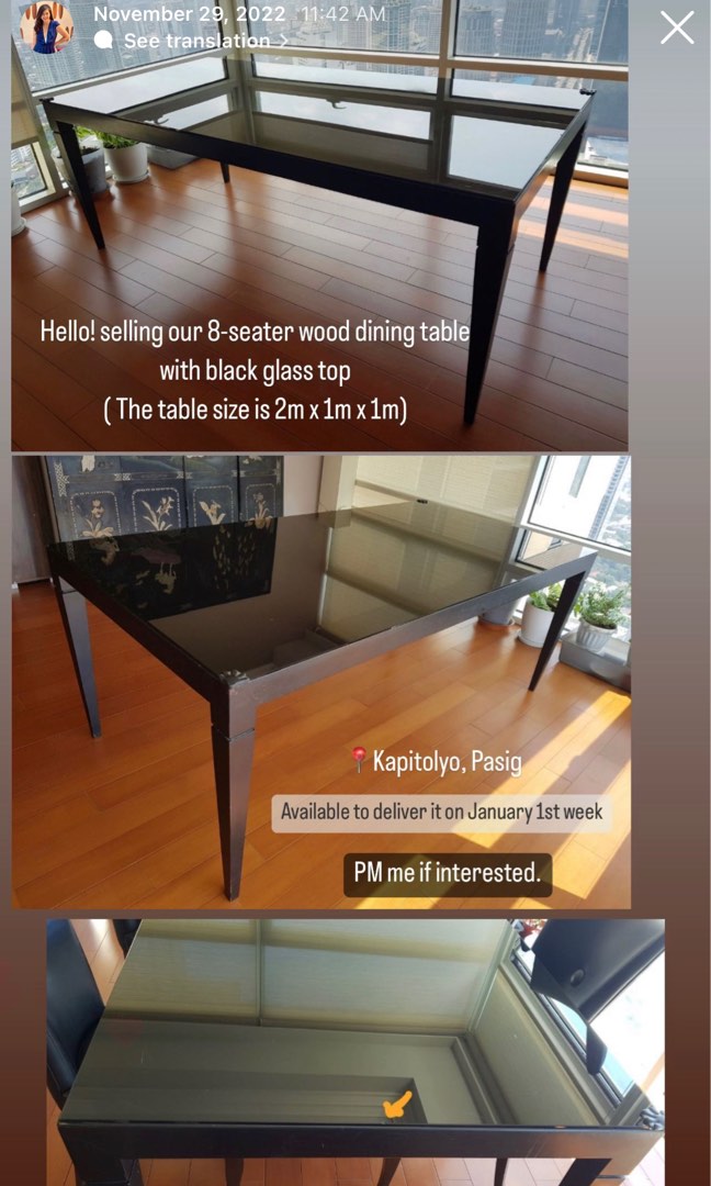 8 seater wood Dining Table with Glass top, Furniture & Home Living