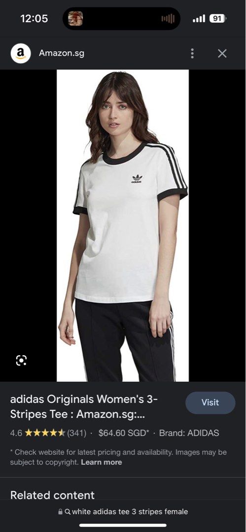 Adidas Originals 3 Stripes Tee White EU36 S M Women s Fashion
