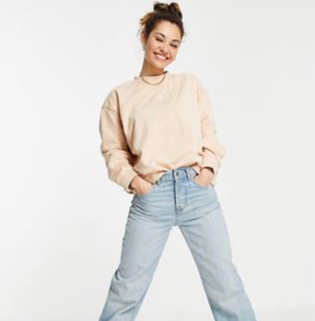 adidas originals essential oversized central logo sweatshirt in beige,  Women's Fashion, Tops, Longsleeves on Carousell
