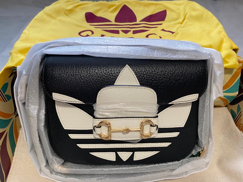 Authentic Limited Edition Adidas x Gucci Horsebit 1955 Mini Top Handle White Leather Bag