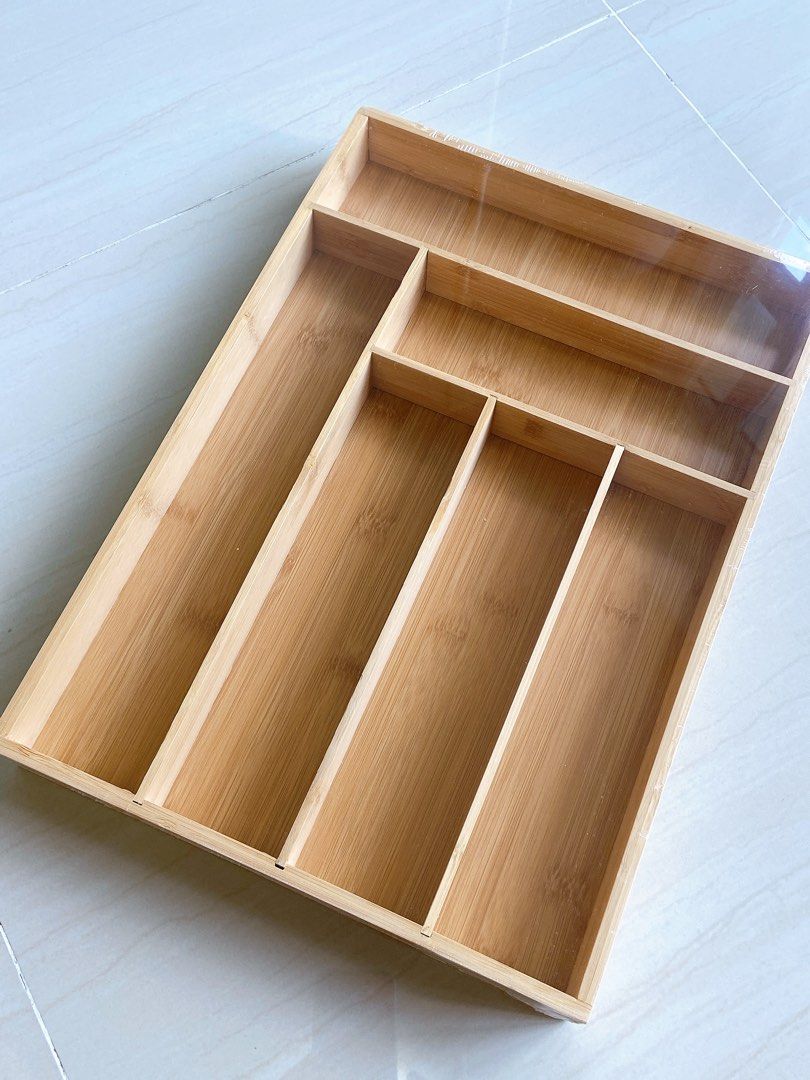 Bamboo Cutlery Tray with 6 Compartments, Furniture & Home Living