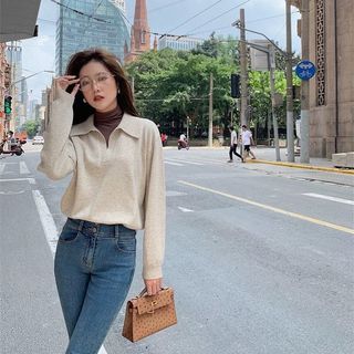 Beige Knit Polo top