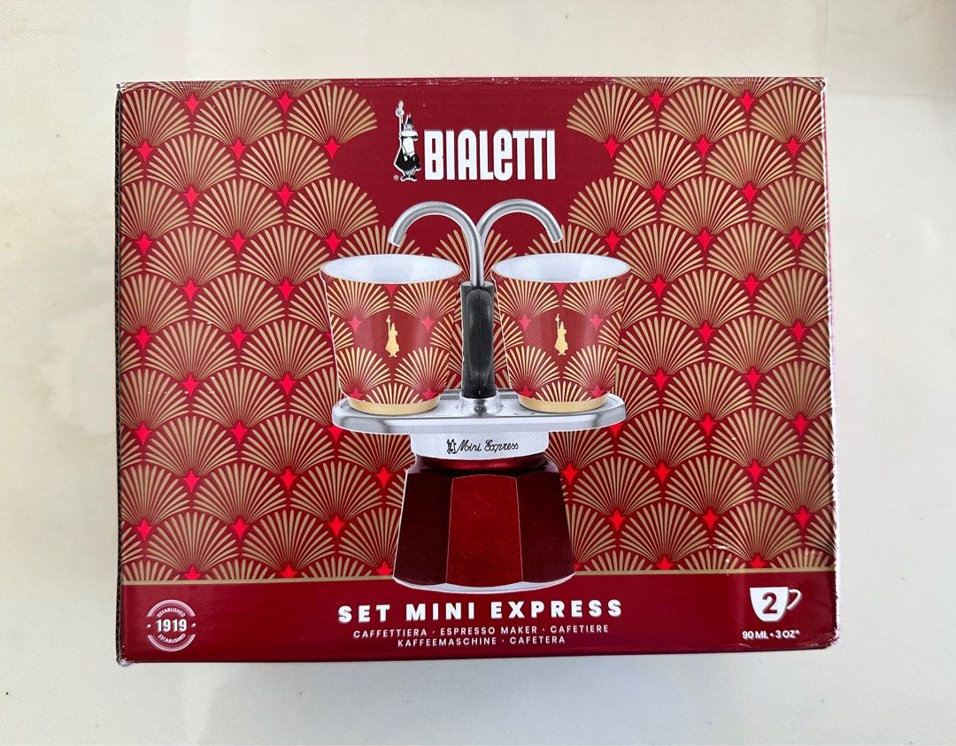 Bialetti Deco Glamour Mini Stovetop Hob Express Coffee Maker & 2 Porcelain  Cups, Red Bordeaux