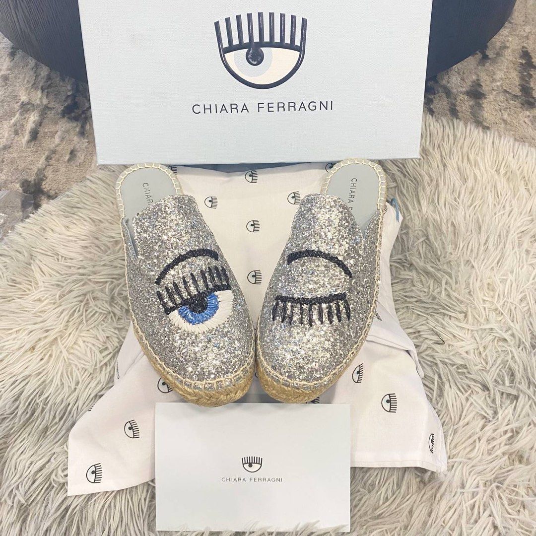 Mules shoes Chiara Ferragni - Logomania silver glitter mules - CF1840