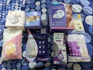 Breast pads, baby bottle, breast milk storage bags, manual breast pump and bottle warmer