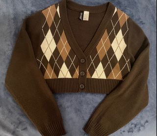 Brown plaid cropped top