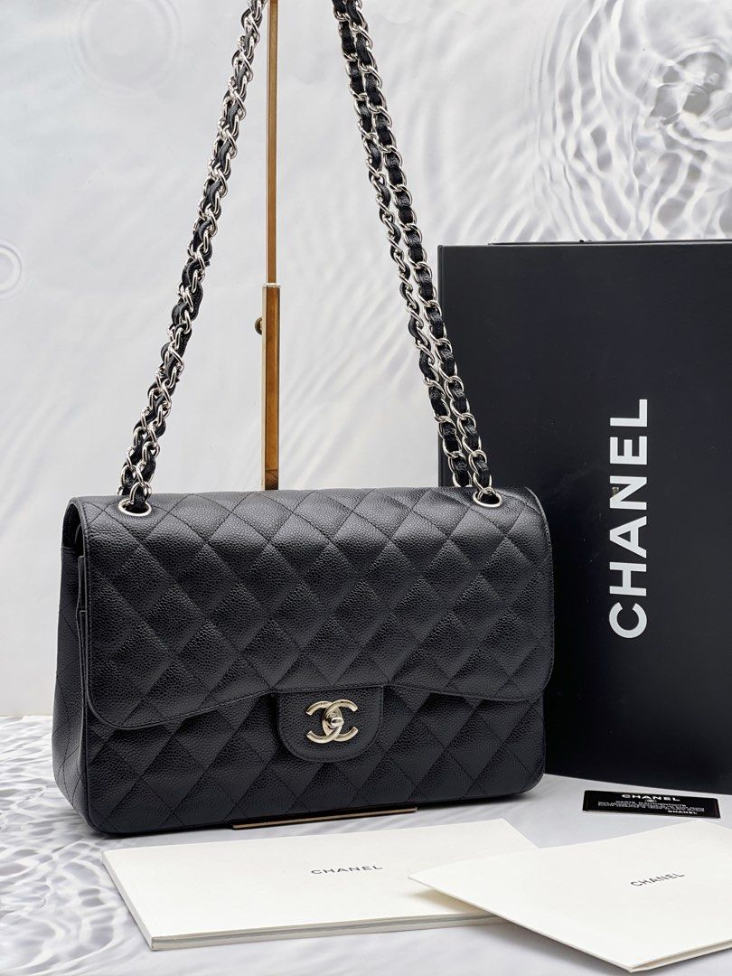 Chanel  Beige Caviar Classic Double Flap Bag  Jumbo TC