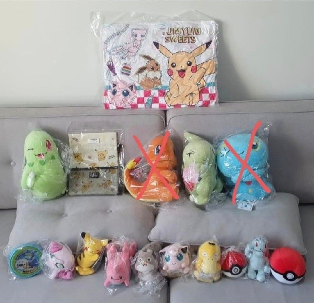 Chikorita Larvitar Shiny Celebi Pikachu Corsola Skwovet Jigglypuff Psyduck  Machop Pokeball Pouch Cushion (Banpresto), Hobbies & Toys, Toys & Games on  Carousell