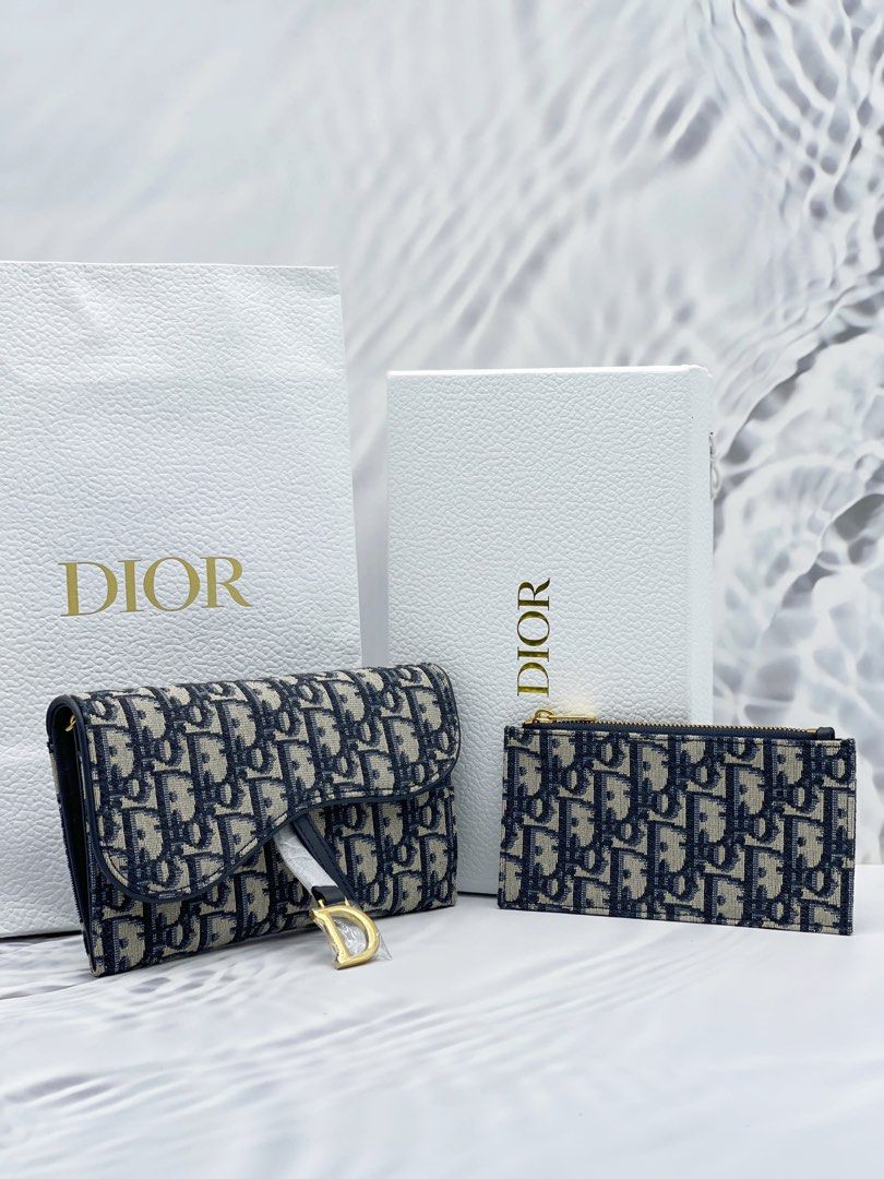 Blue dior oblique jacquard wallet deals