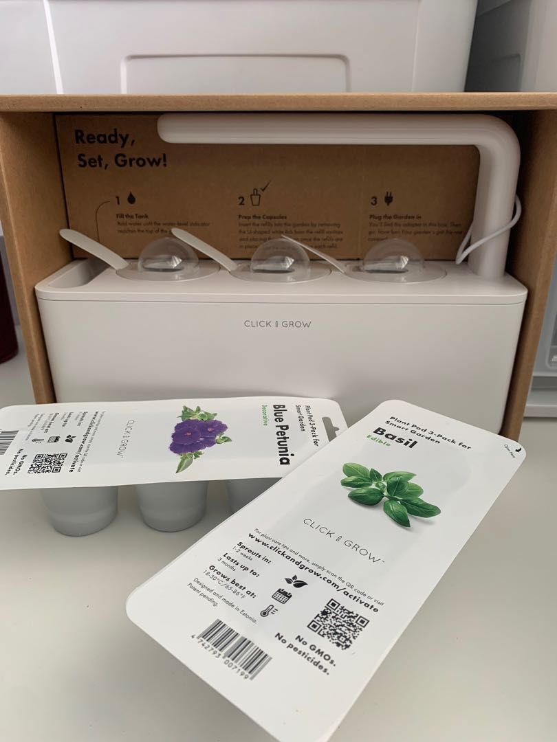 Click & Grow Mini Smart Planter With Petunia Pods - Self-Watering Indoor Garden With LED Grow Light (White)