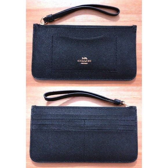 Coach Cardholder Wallet Crossgrain Leather Top Zip Wristlet Wallet F39236  Navy, Luxury, Bags u0026 Wallets on Carousell