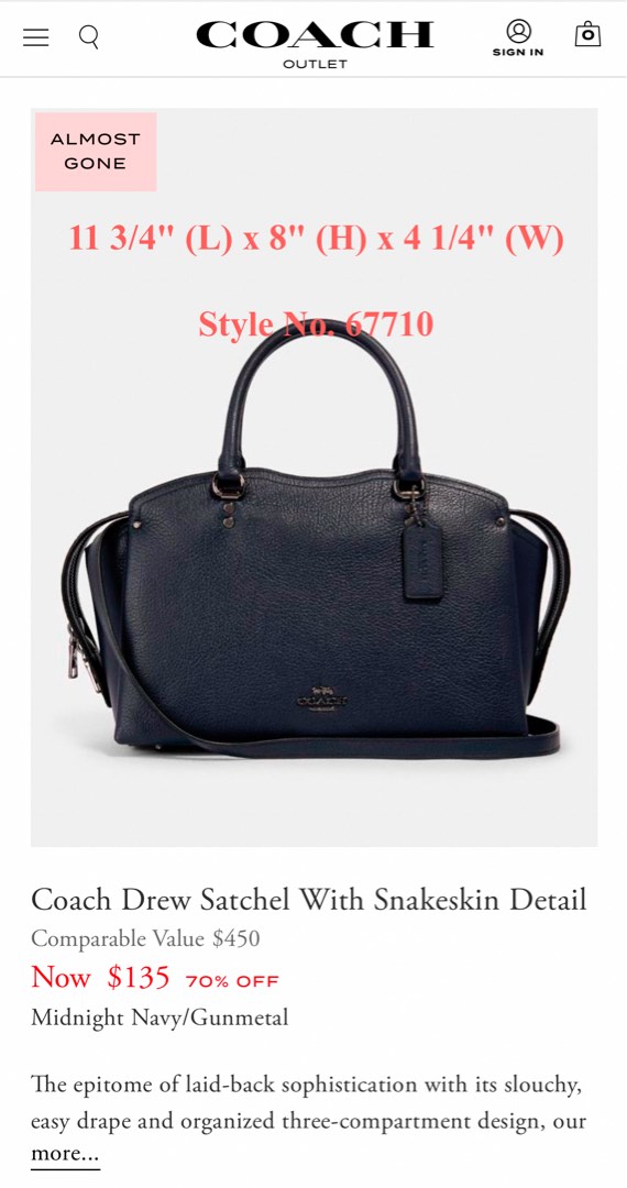 Coach drew satchel shop with snakeskin detail